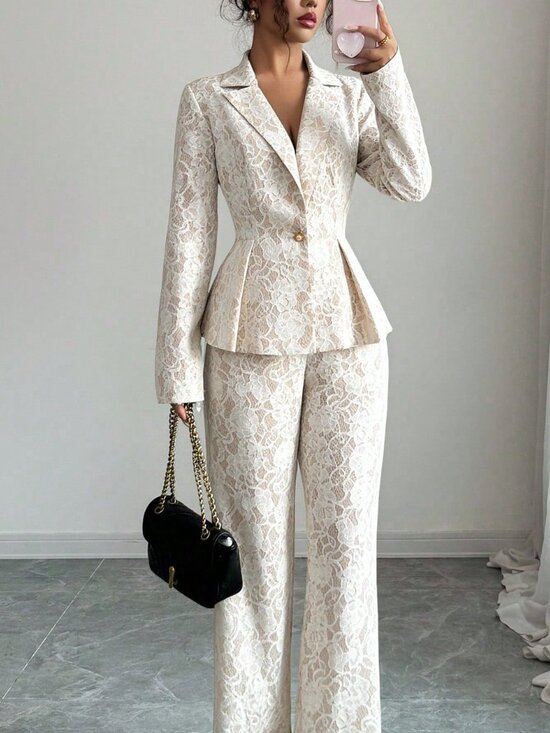 Apricot Elegant Women's Royal Suit 2-Piece Jacket and Pants Set - Picture 5 of 6